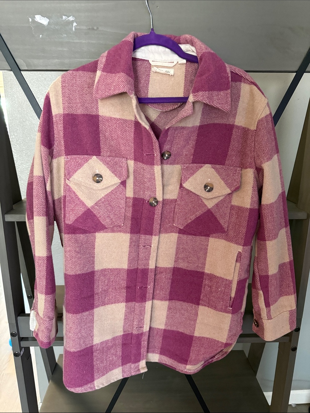 Women’s Pink Plaid Shacket Jacket